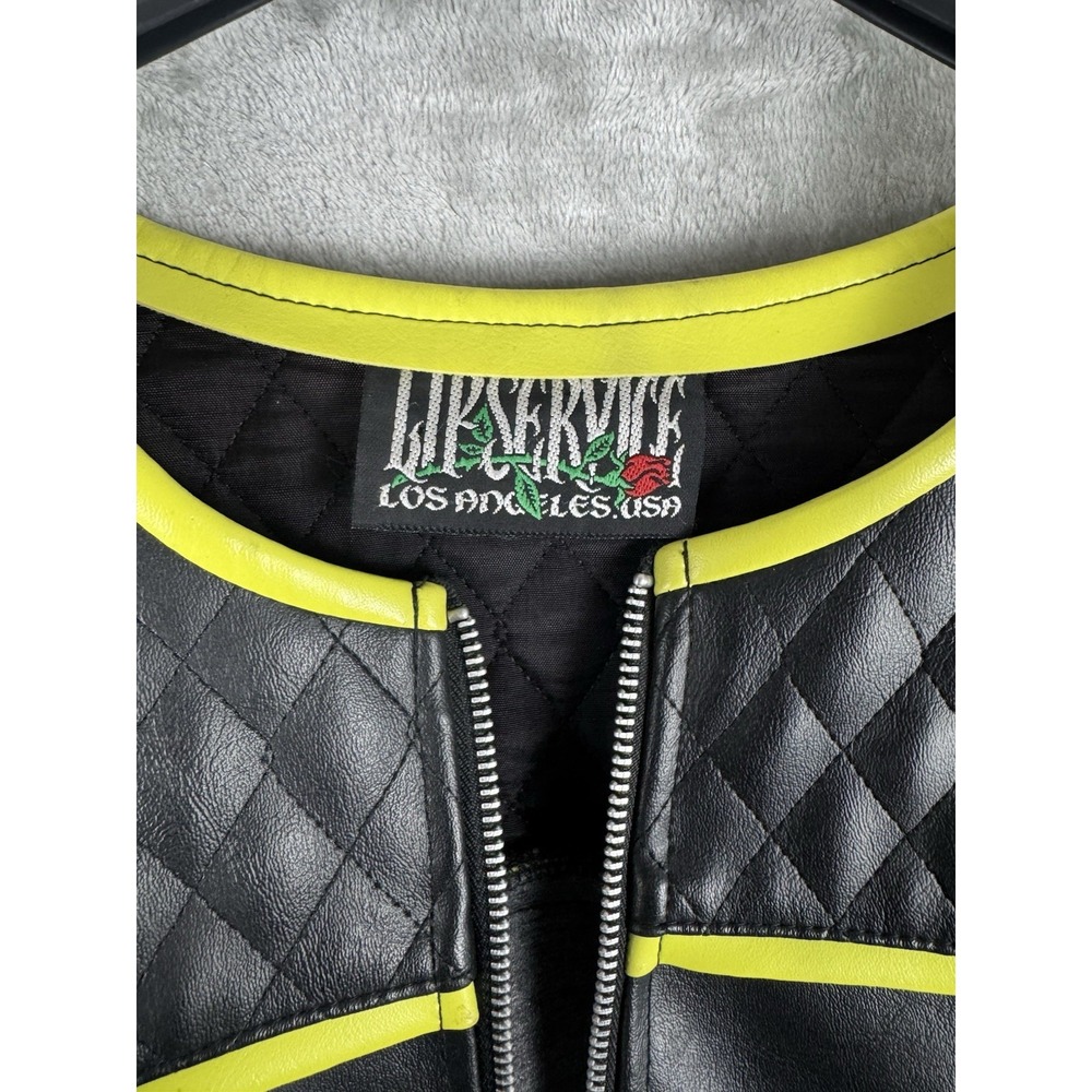 Vintage LIP SERVICE Rock Moto Full Zip Jacket Womens Size Large PVC Cloth USA - Picture 12 of 16